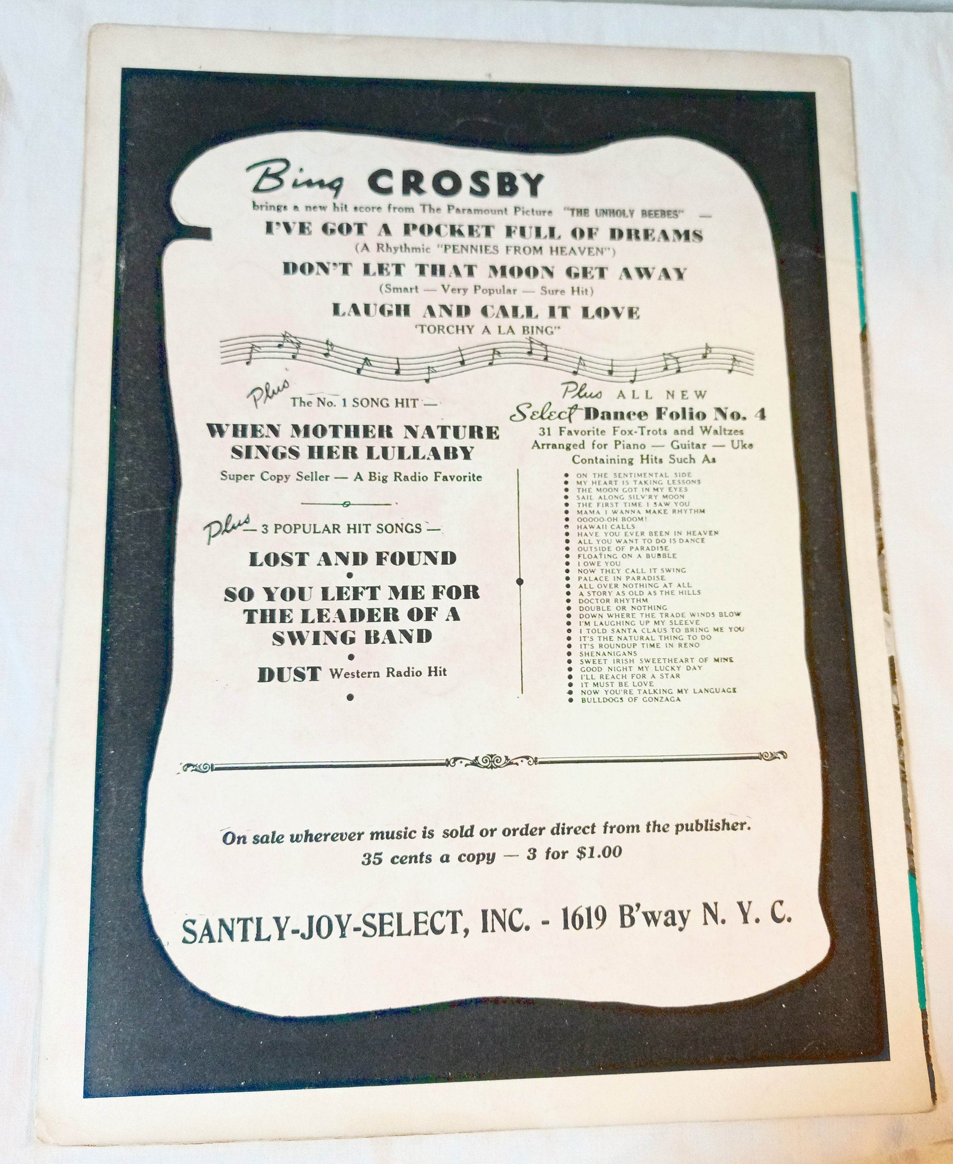 Laugh And Call It Love The Unholy Beebes Bing Crosby Sheet Music 1938 - TulipStuff