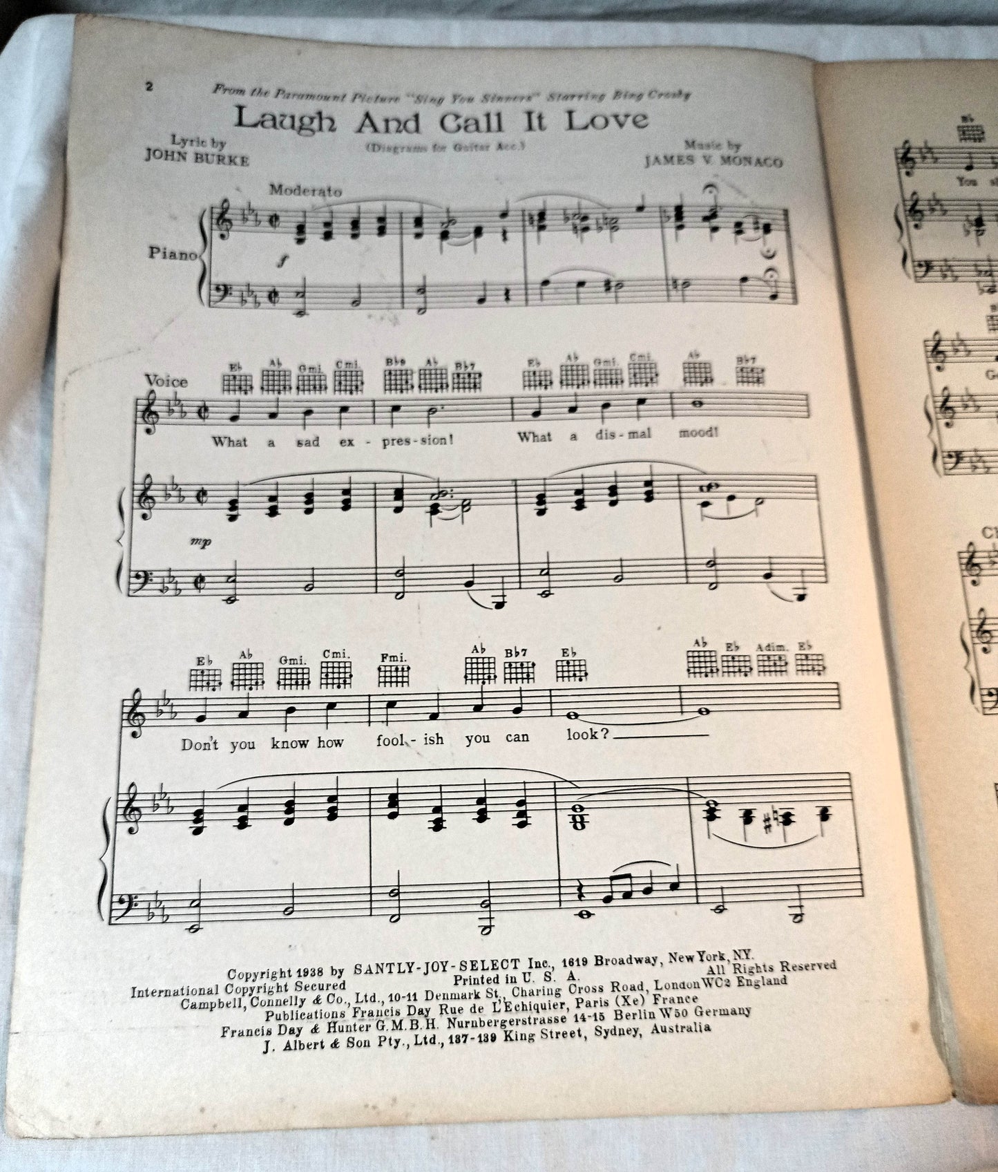 Laugh And Call It Love The Unholy Beebes Bing Crosby Sheet Music 1938 - TulipStuff