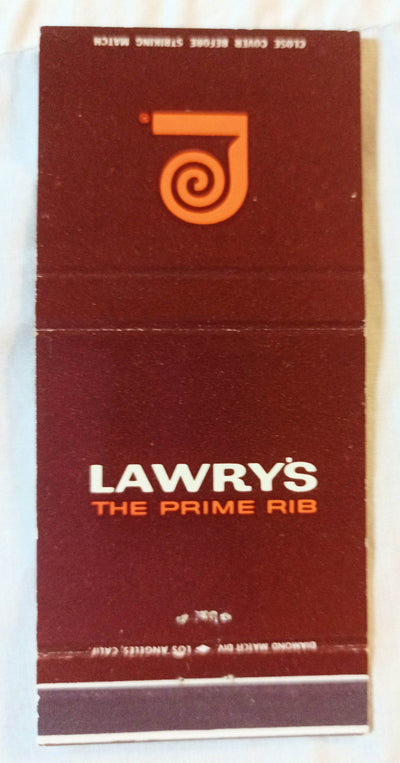 Lawry's The Prime Rib Beverly Hills Matchbook Cover Early 1960's - TulipStuff