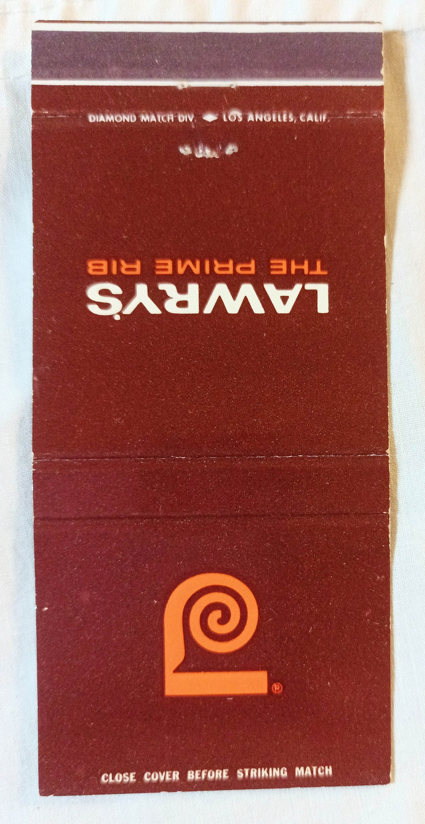 Lawry's The Prime Rib Beverly Hills Matchbook Cover Early 1960's - TulipStuff