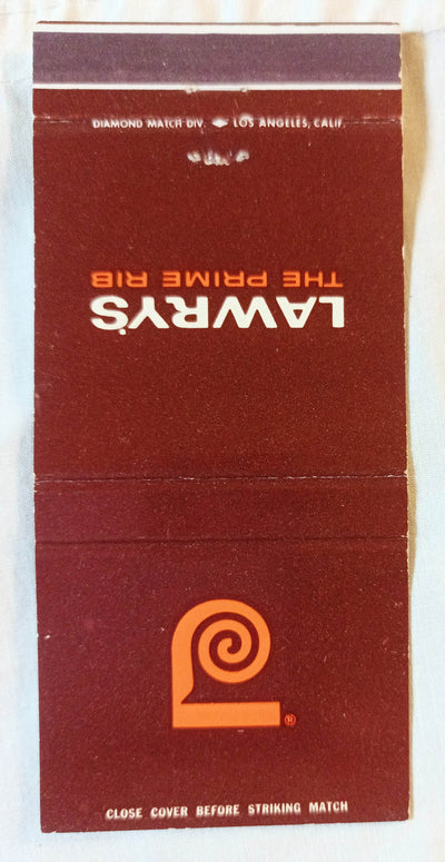 Lawry's The Prime Rib Beverly Hills Matchbook Cover Early 1960's - TulipStuff