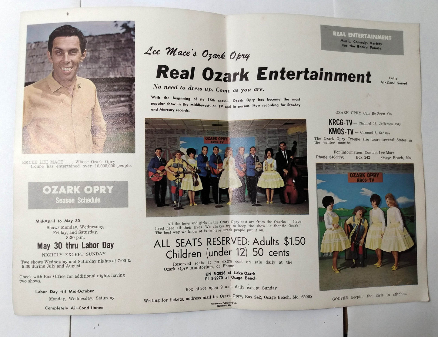 Lee Mace's Ozark Opry Osage Beach Missouri Mid-1960's Brochure - TulipStuff