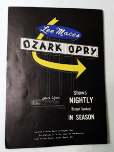 Lee Mace's Ozark Opry Osage Beach Missouri Mid-1960's Brochure - TulipStuff