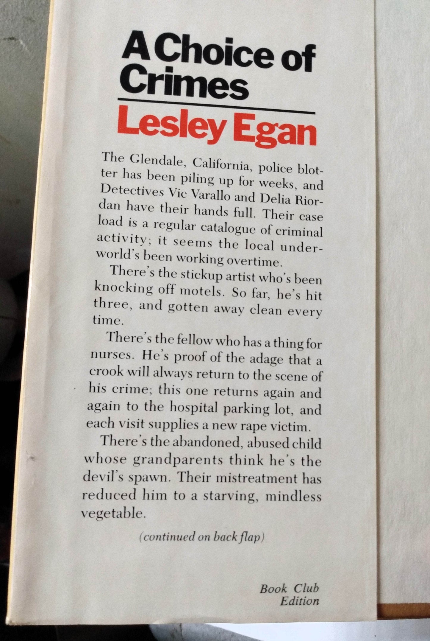 A Choice Of Crimes Lesley Egan Mystery Hardcover Doubleday 1980 - TulipStuff