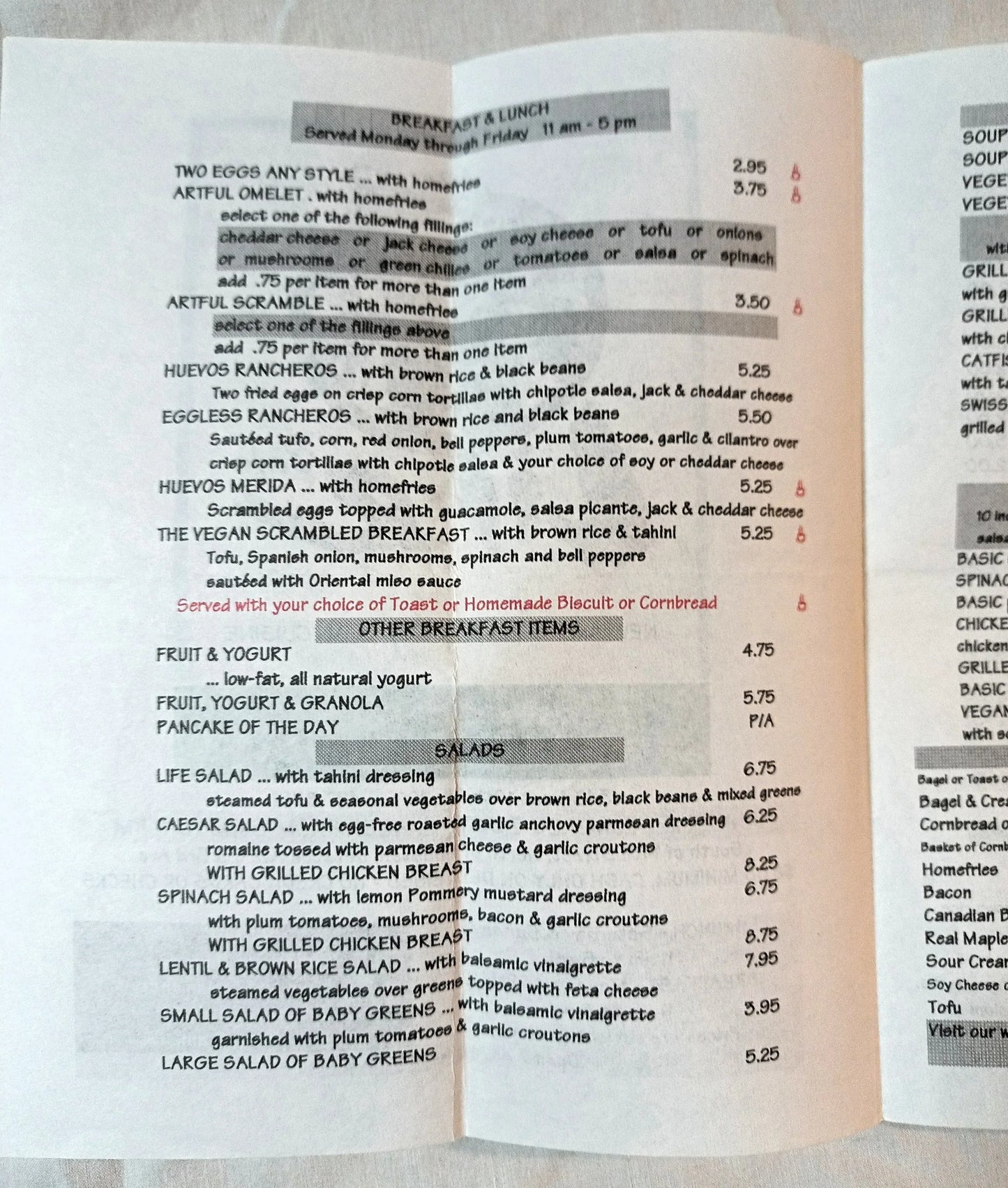 Life Cafe Ave B 10th St East Village NYC Restaurant Takeout Menu 2002 - TulipStuff