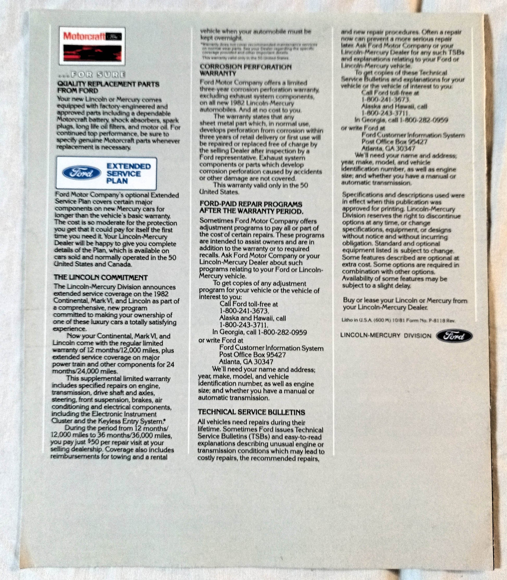 Lincoln-Mercury 1982 Full Line US Dealer Sales Brochure - TulipStuff