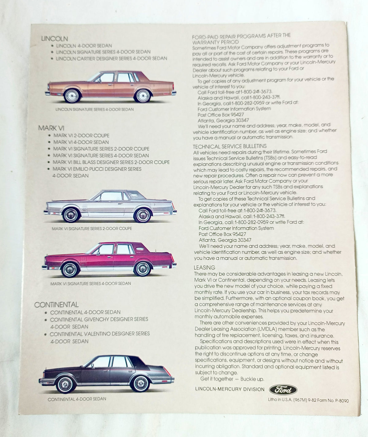 1983 Lincoln Continental Mark VI US Dealer Sales Brochure - TulipStuff