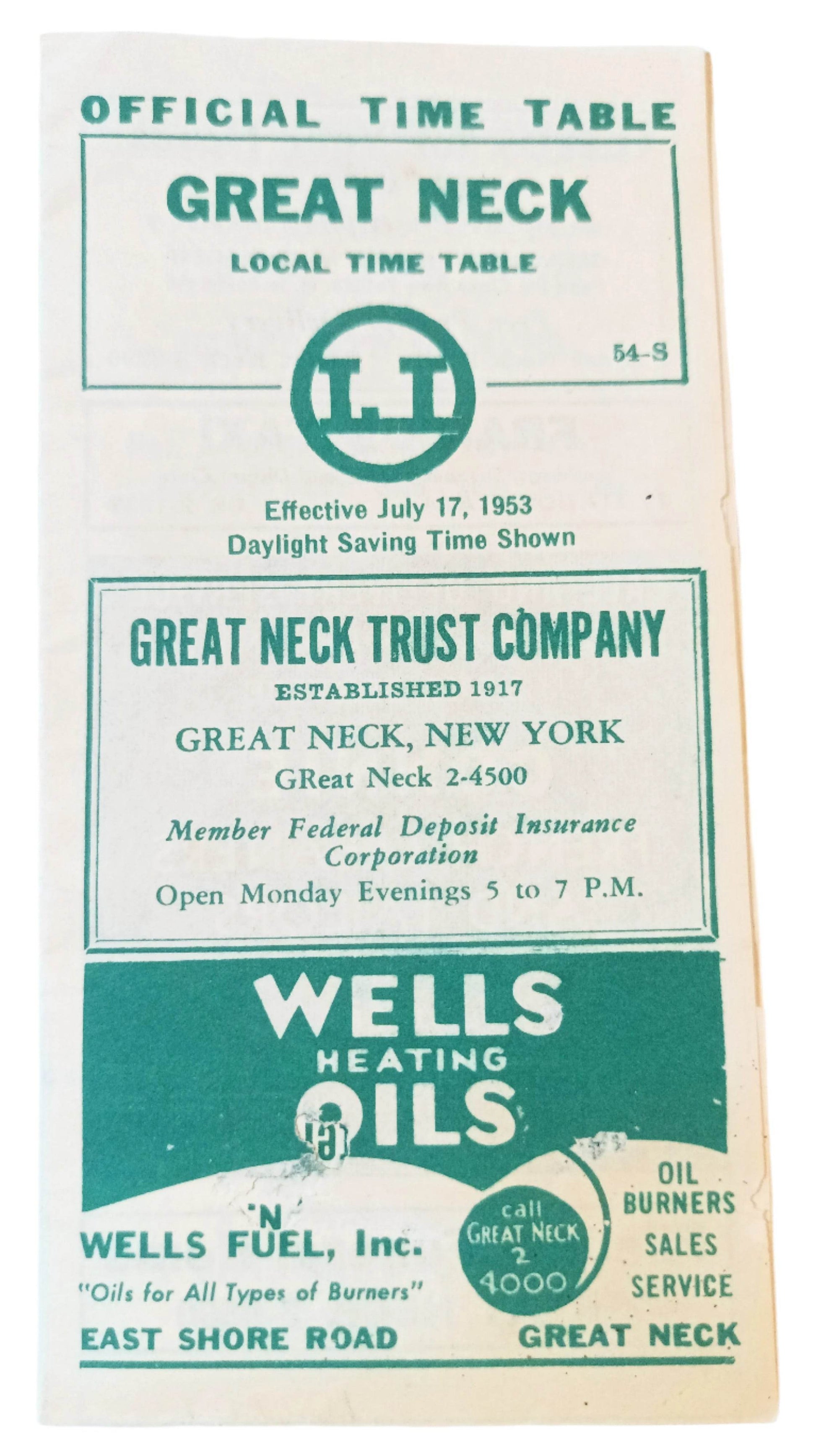 Long Island Railroad Great Neck Local Timetable July 1953 - TulipStuff