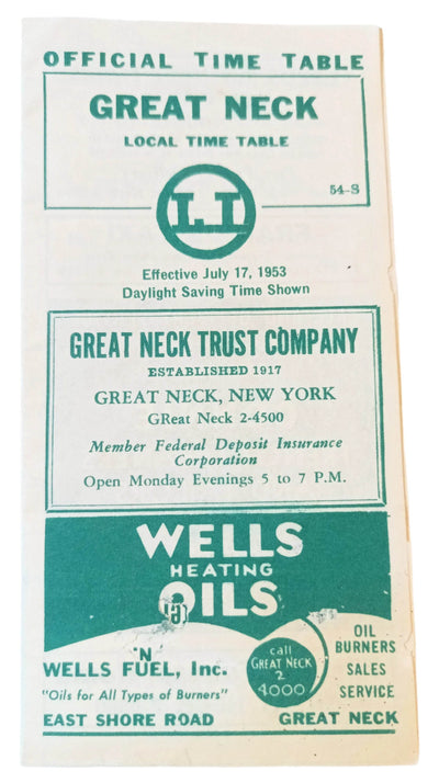 Long Island Railroad Great Neck Local Timetable July 1953 - TulipStuff