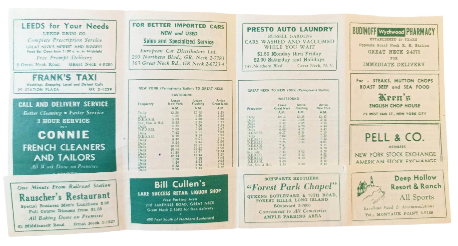 Long Island Railroad Great Neck Local Timetable July 1953 - TulipStuff