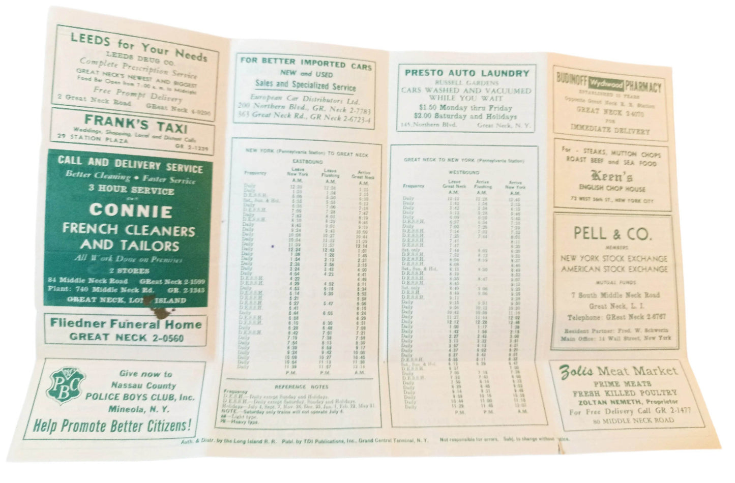 Long Island Railroad Great Neck Local Timetable July 1953 - TulipStuff