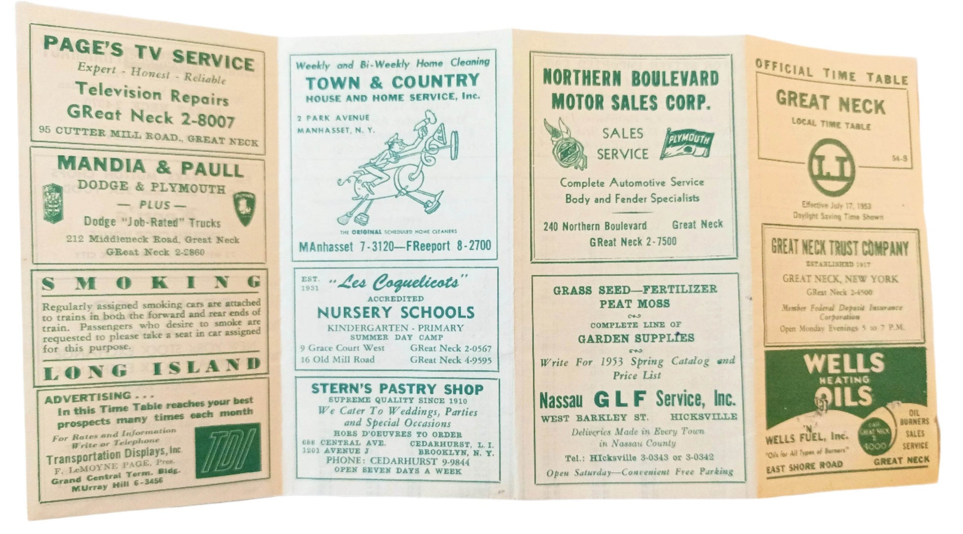 Long Island Railroad Great Neck Local Timetable July 1953 - TulipStuff