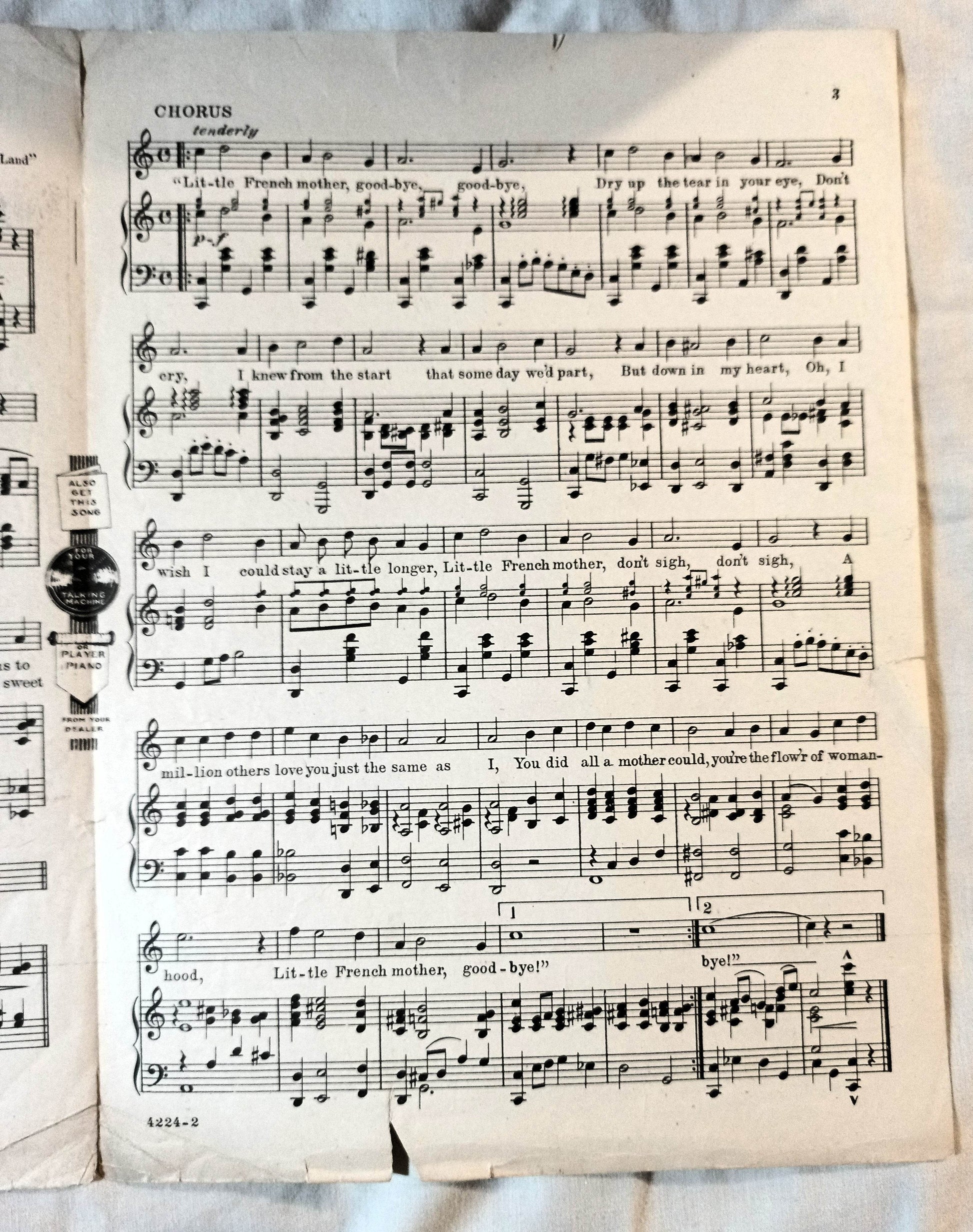 Little French Mother Good Bye Sheet Music Norman Rockwell Cover 1919 - TulipStuff