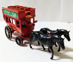 Lledo DG4 Lipton Teas Horse-Drawn Omnibus Bowery to Broadway Red 1984 - TulipStuff