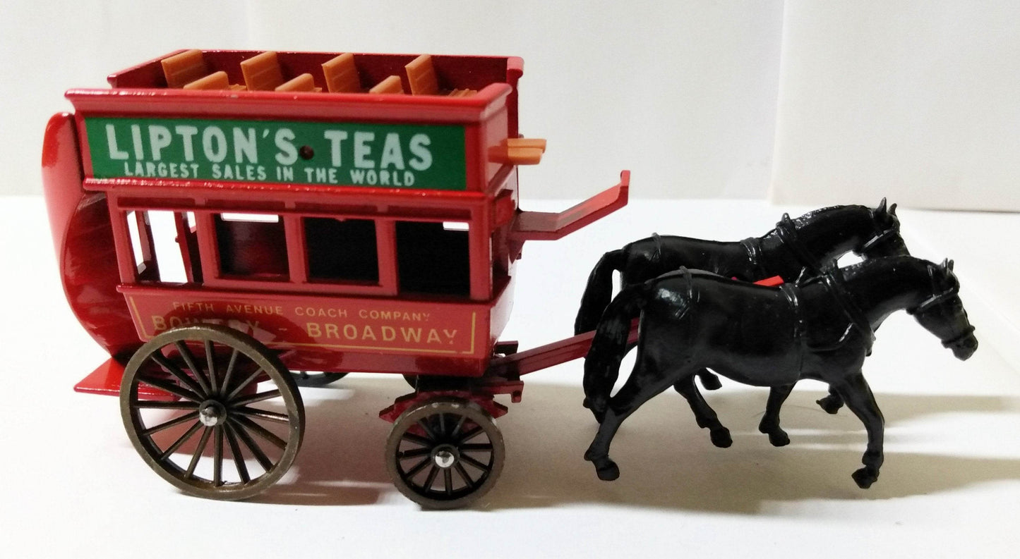 Lledo DG4 Lipton Teas Horse-Drawn Omnibus Bowery to Broadway Red 1984 - TulipStuff