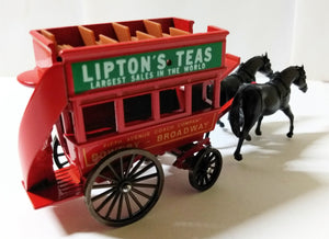 Lledo DG4 Lipton Teas Horse-Drawn Omnibus Bowery to Broadway Red 1984 - TulipStuff