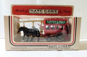 Lledo DG4 Lipton Teas Horse-Drawn Omnibus Bowery to Broadway Red 1984 - TulipStuff