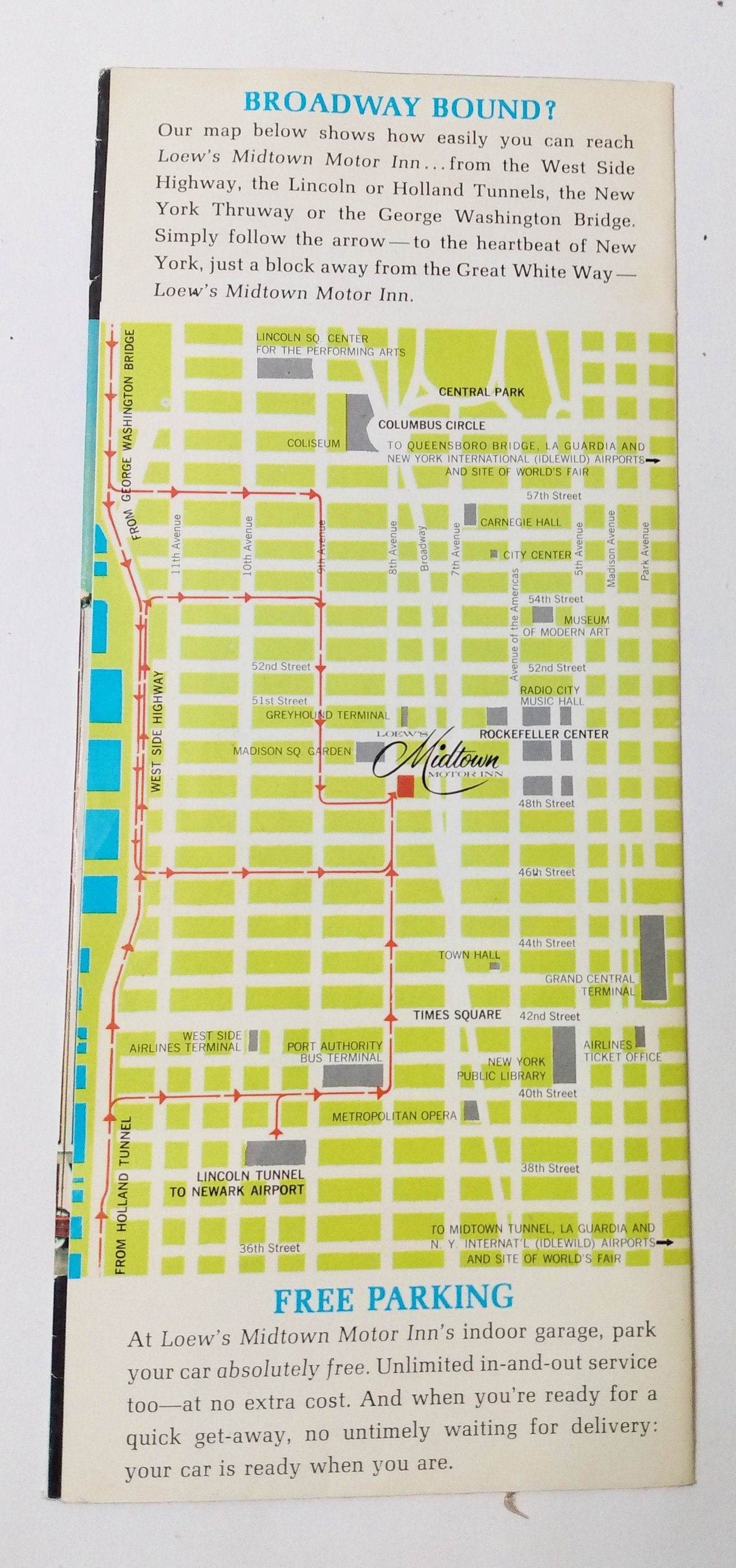 New York City Loew's Midtown Motor Inn 8th Ave 48th-49th 1964 Brochure - TulipStuff