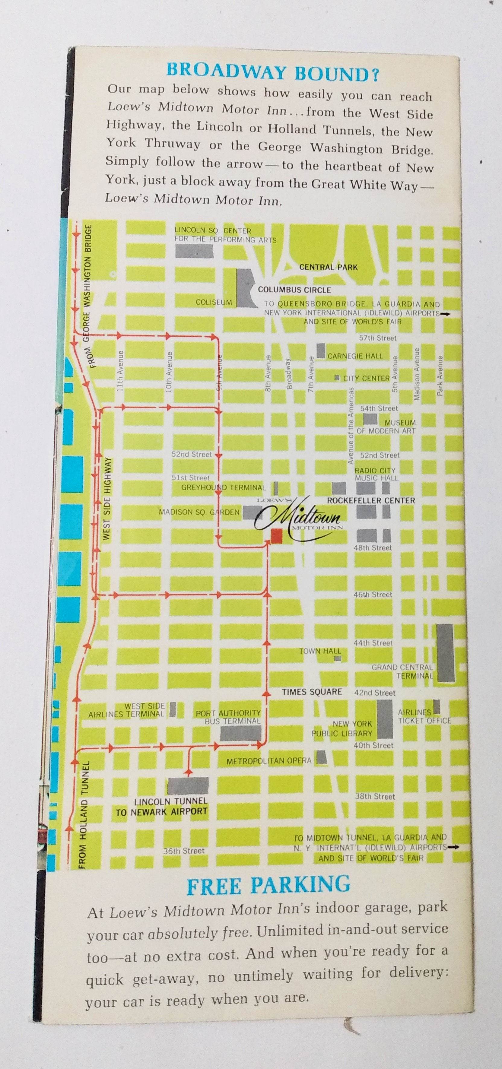 New York City Loew's Midtown Motor Inn 8th Ave 48th-49th 1964 Brochure - TulipStuff