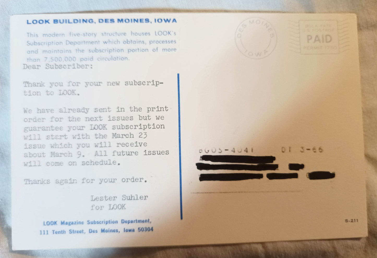 Look Magazine Building 10th St Des Moines Iowa Postcard 1966 - TulipStuff