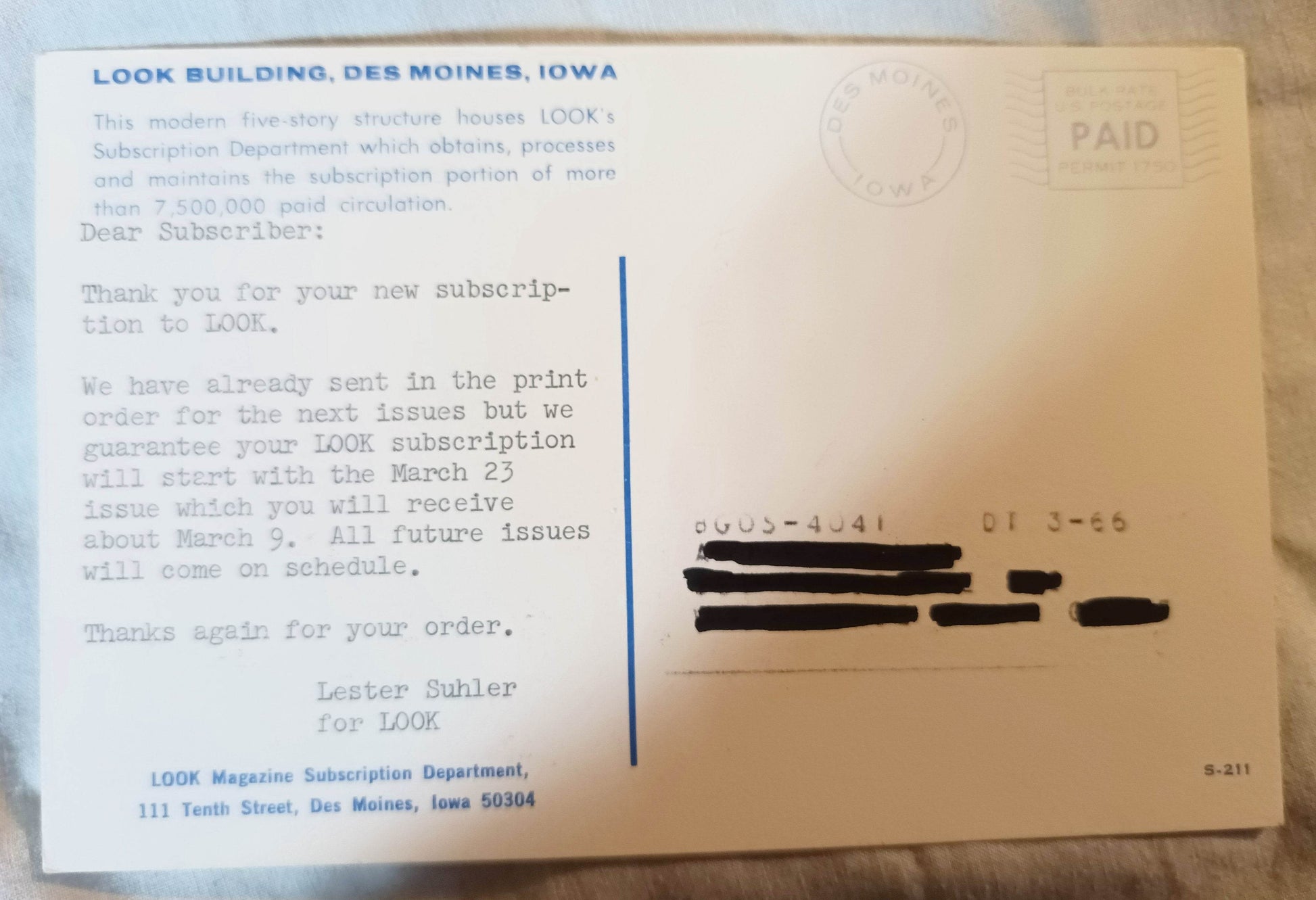 Look Magazine Building 10th St Des Moines Iowa Postcard 1966 - TulipStuff