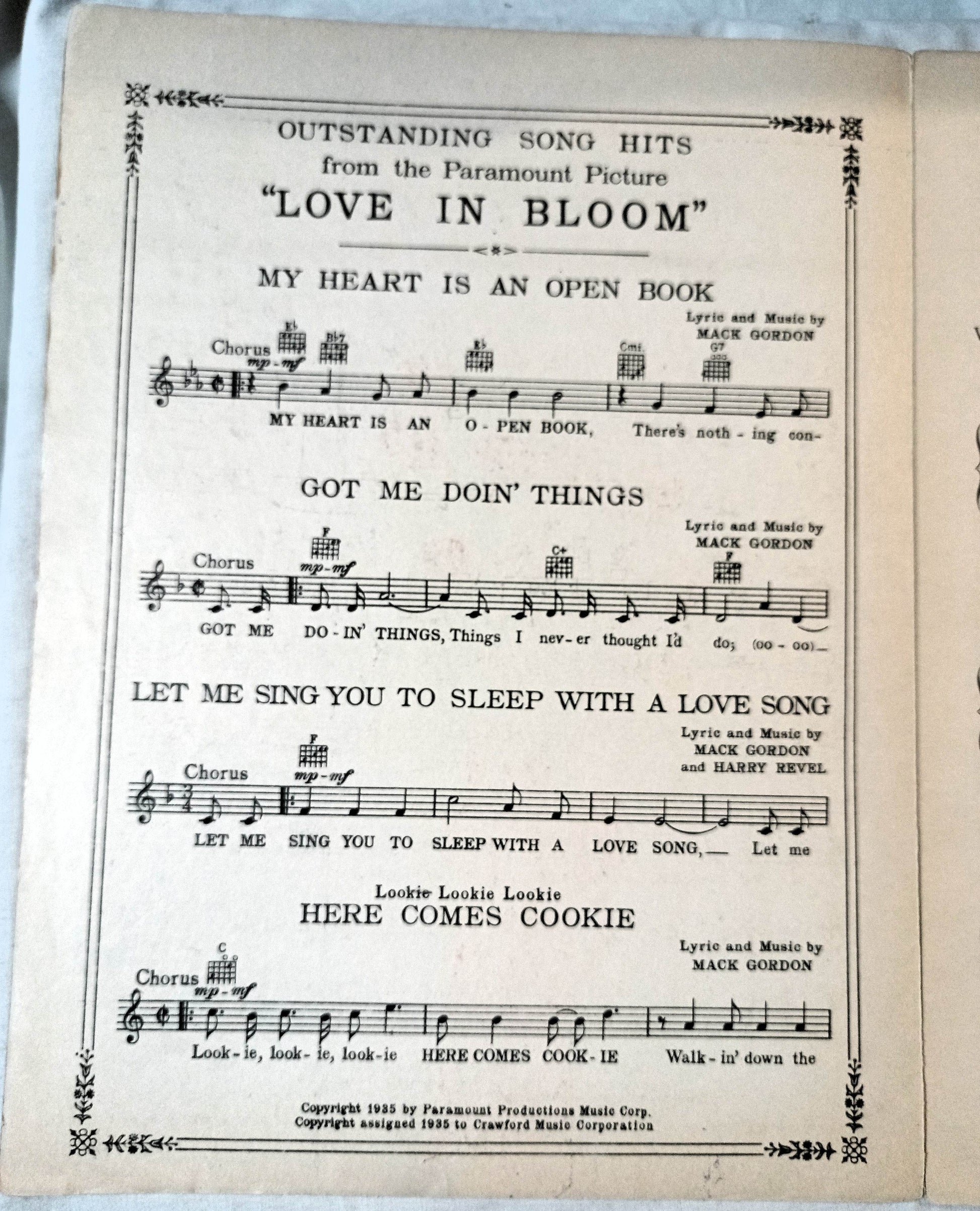 Lookie Lookie Lookie Here Comes Cookie Love In Bloom Sheet Music 1935 - TulipStuff