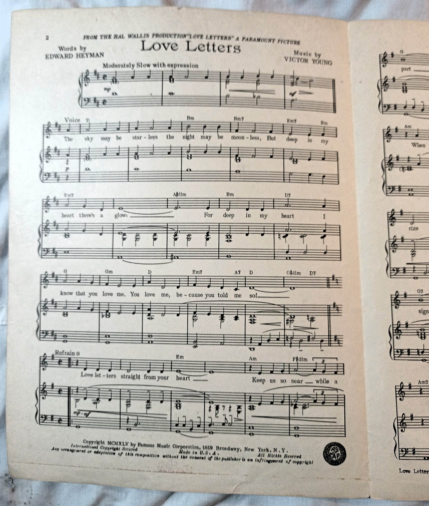 Love Letters Jennifer Jones Victor Young Sheet Ayn Rand Music 1945 - TulipStuff