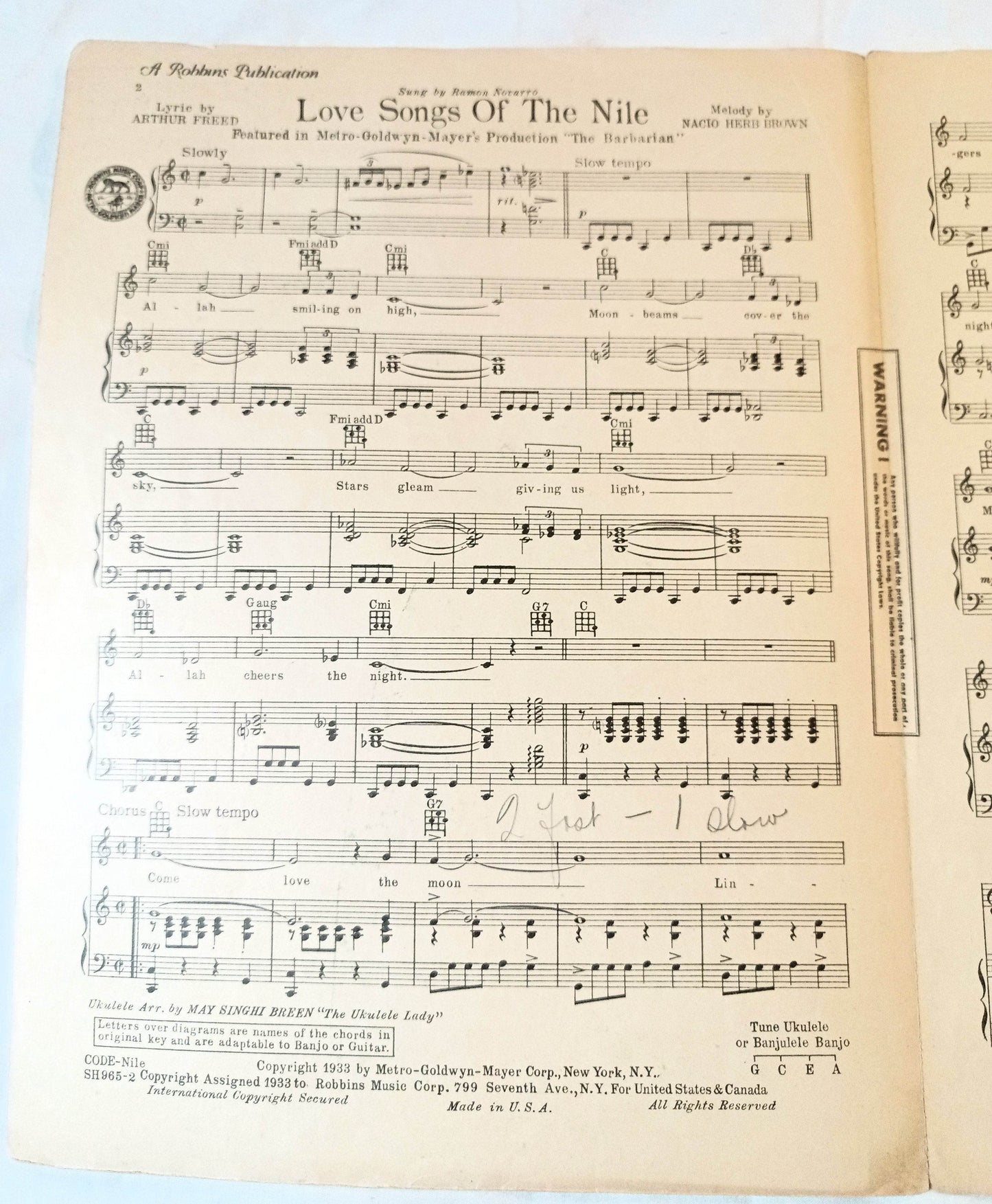 Love Songs Of The Nile The Barbarian Ramon Novarro Sheet Music 1933 - TulipStuff