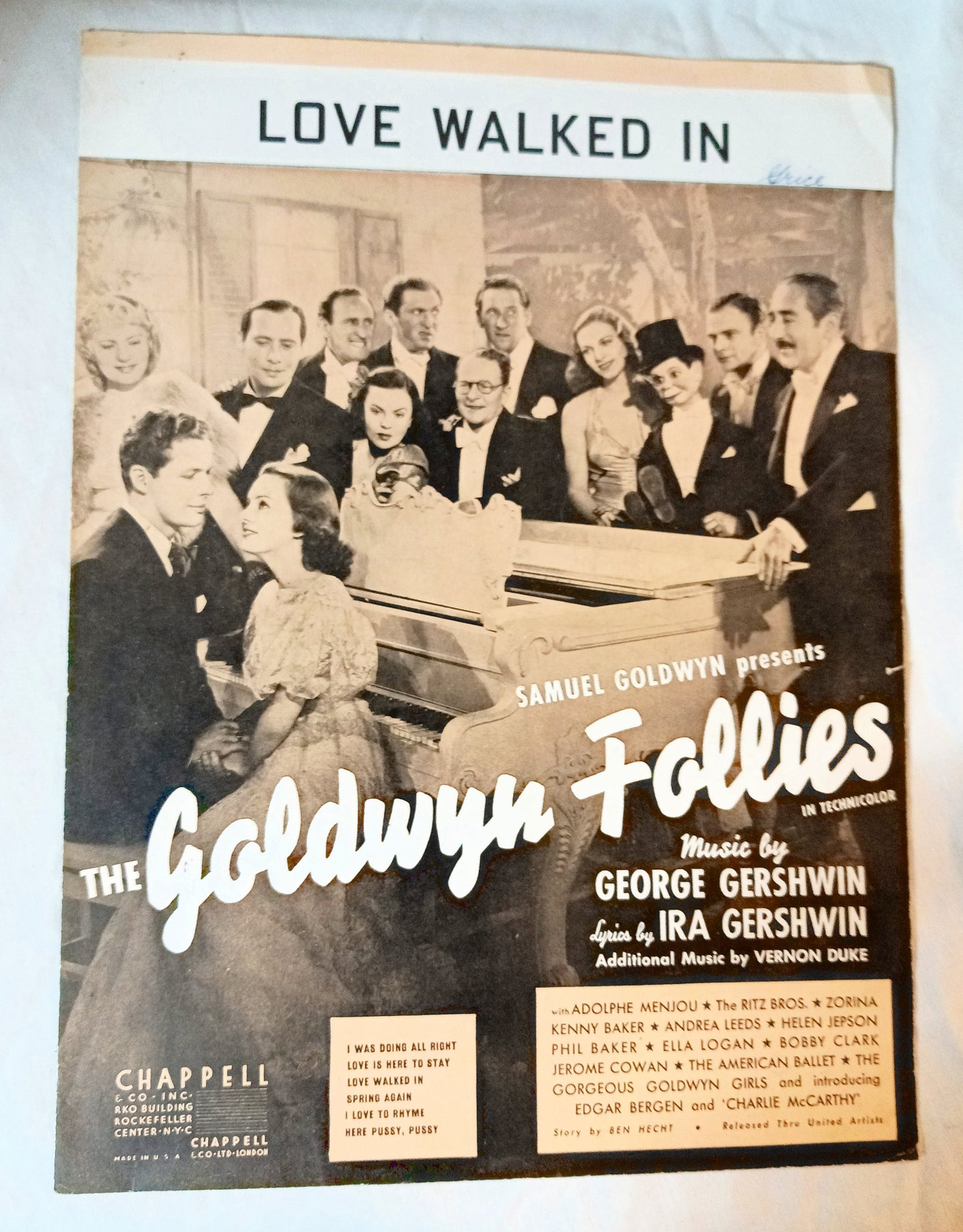 Love Walked In The Goldwyn Follies Sheet Music 1938 Charlie McCarthy - TulipStuff