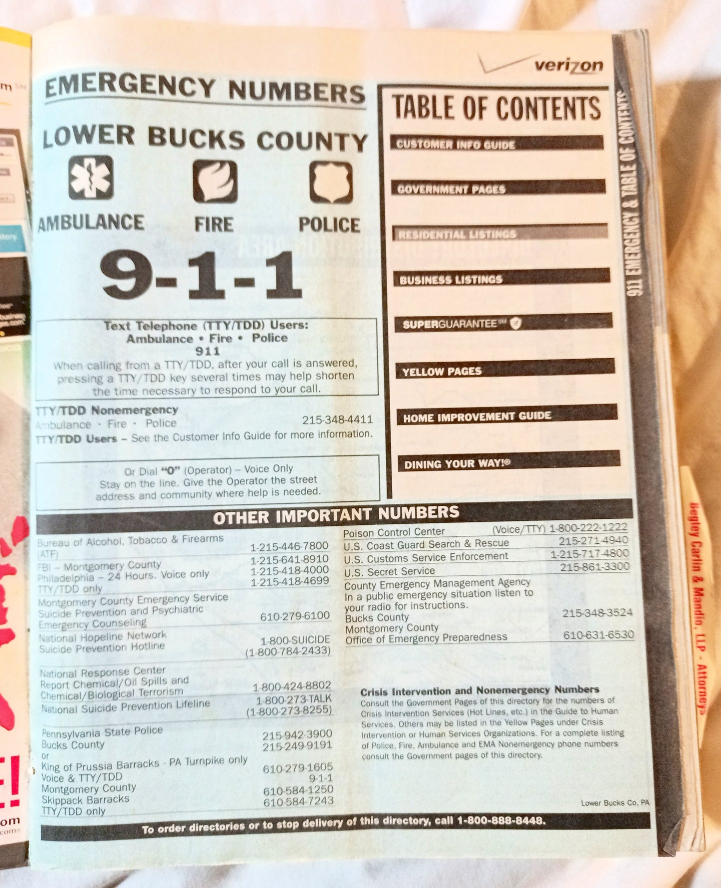 Lower Bucks County Verizon SuperPages Phone Book 2011-2012 - TulipStuff