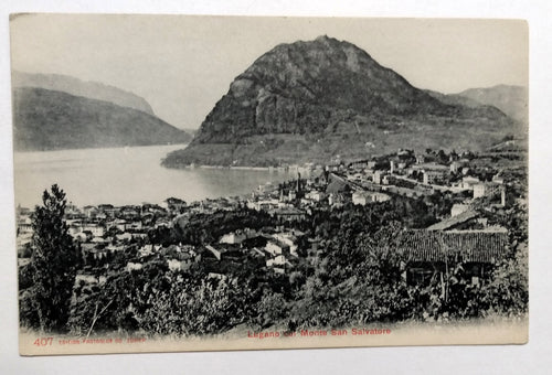 Lugano col Monte San Salvatore Switzerland Postcard 1910's - TulipStuff