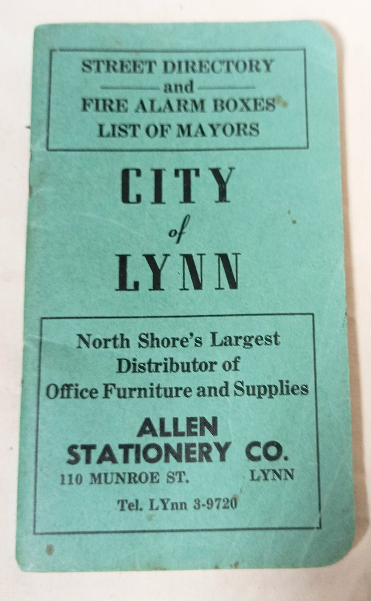 City Of Lynn MA Street Directory Fire Alarm Boxes List Of Mayors 1952 - TulipStuff