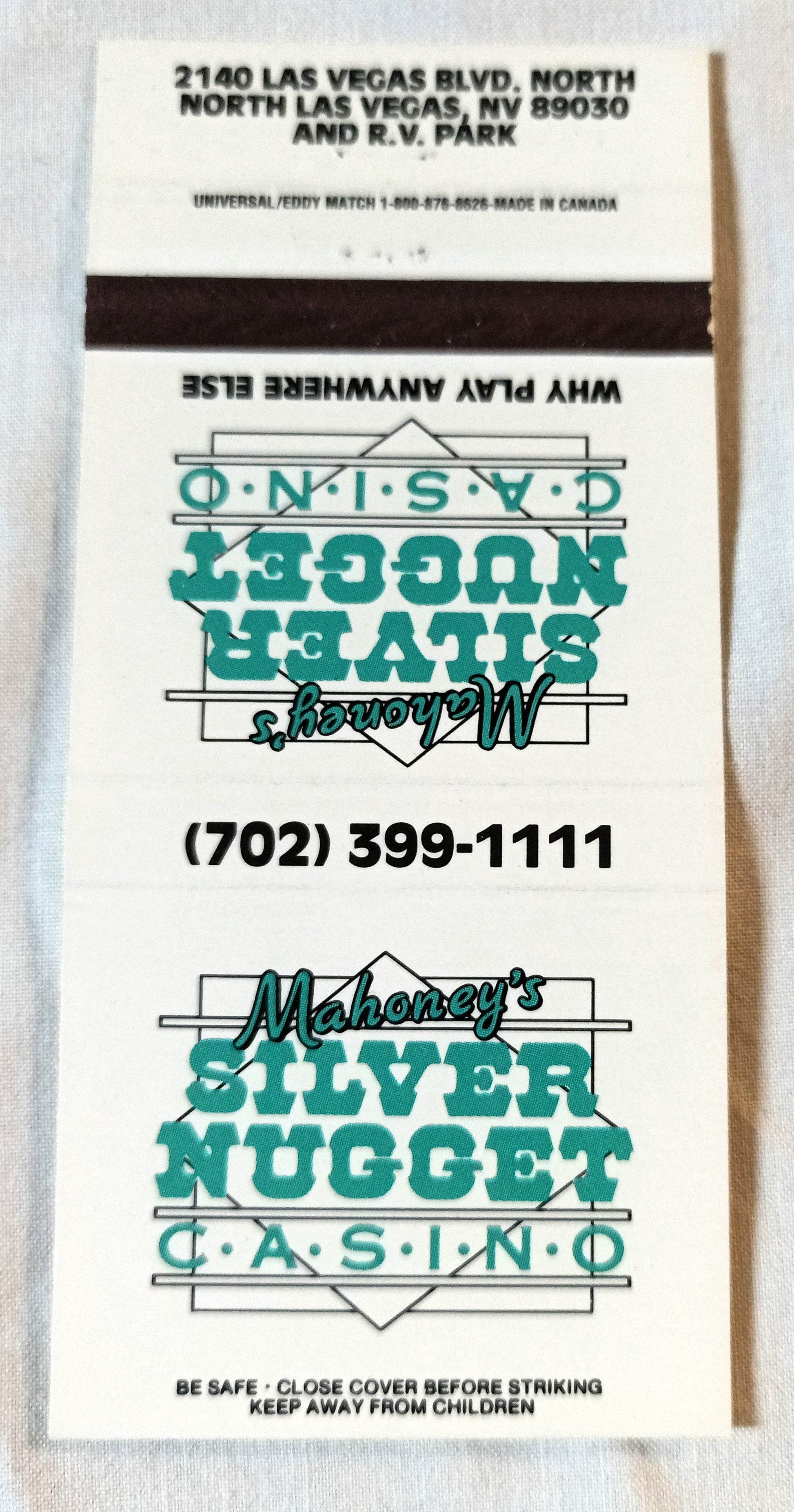 Mahoney's Silver Nugget Casino North Las Vegas Matchbook Cover 1980's - TulipStuff