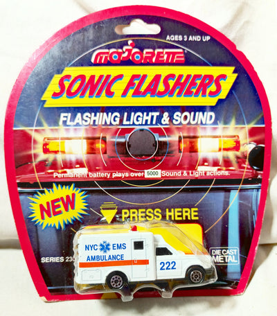Majorette Sonic Flashers NYC EMS Ford Transit Ambulance France 1990 - TulipStuff
