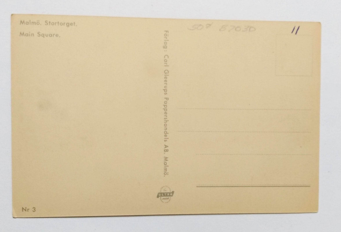 Malmo Stortorget Main Square Sweden 1940's Postcard - TulipStuff
