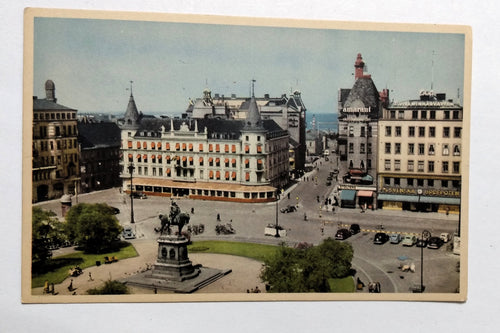 Malmo Stortorget Main Square Sweden 1940's Postcard - TulipStuff