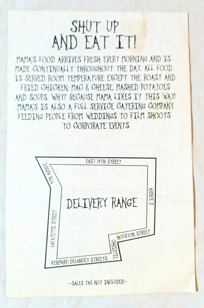 Mama's Food Shop E 3rd St Ave B East Village NYC Takeout Menu 2007 - TulipStuff