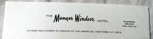 Load image into Gallery viewer, Manger Windsor Hotel 58th St 6th Ave New York City Stationary 1960&#39;s - TulipStuff
