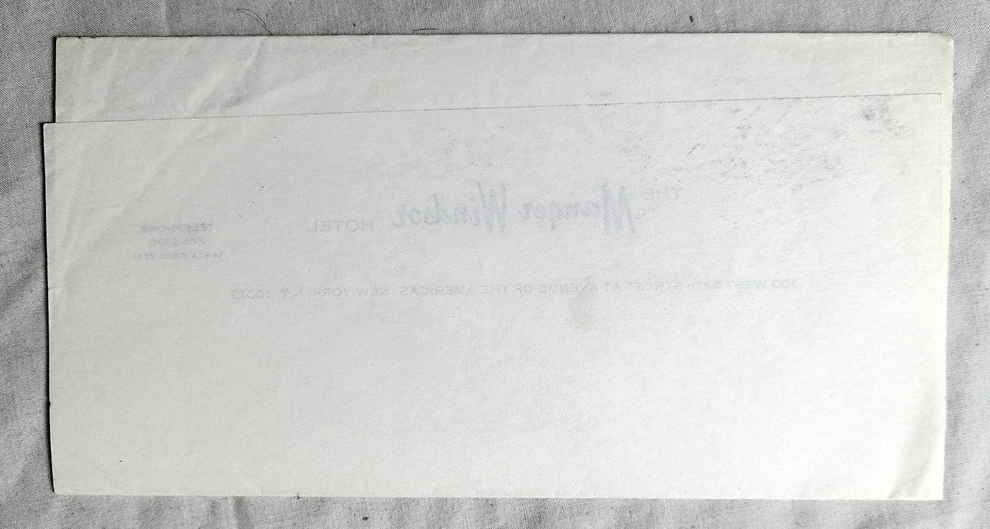 Manger Windsor Hotel 58th St 6th Ave New York City Stationary 1960's - TulipStuff