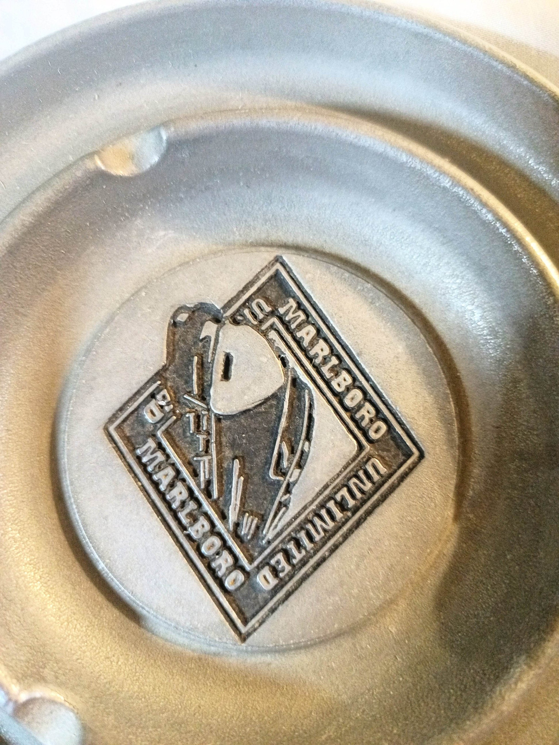 Marlboro Unlimited Locomotive Train Logo Pewter Ashtray 1990's - TulipStuff