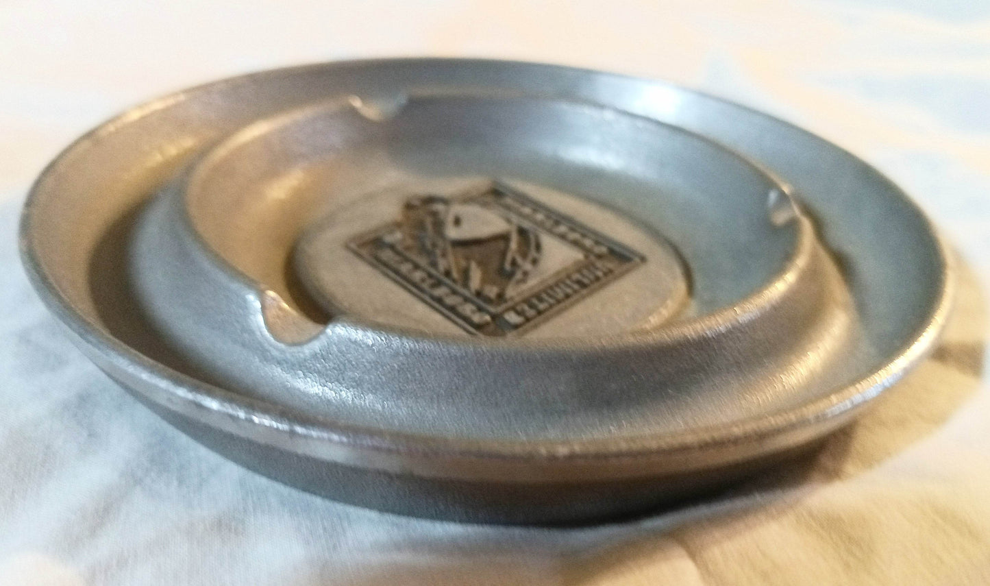 Marlboro Unlimited Locomotive Train Logo Pewter Ashtray 1990's - TulipStuff
