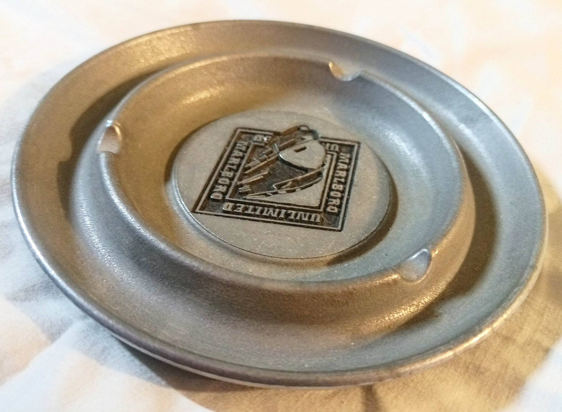 Marlboro Unlimited Locomotive Train Logo Pewter Ashtray 1990's - TulipStuff