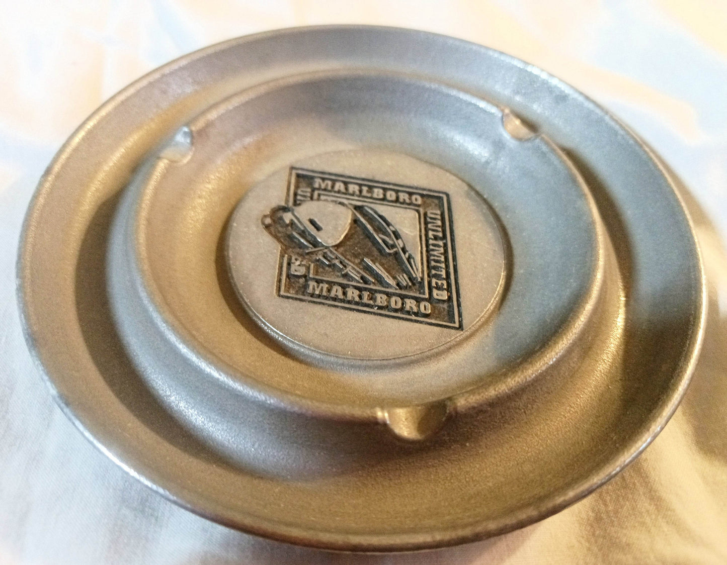 Marlboro Unlimited Locomotive Train Logo Pewter Ashtray 1990's - TulipStuff