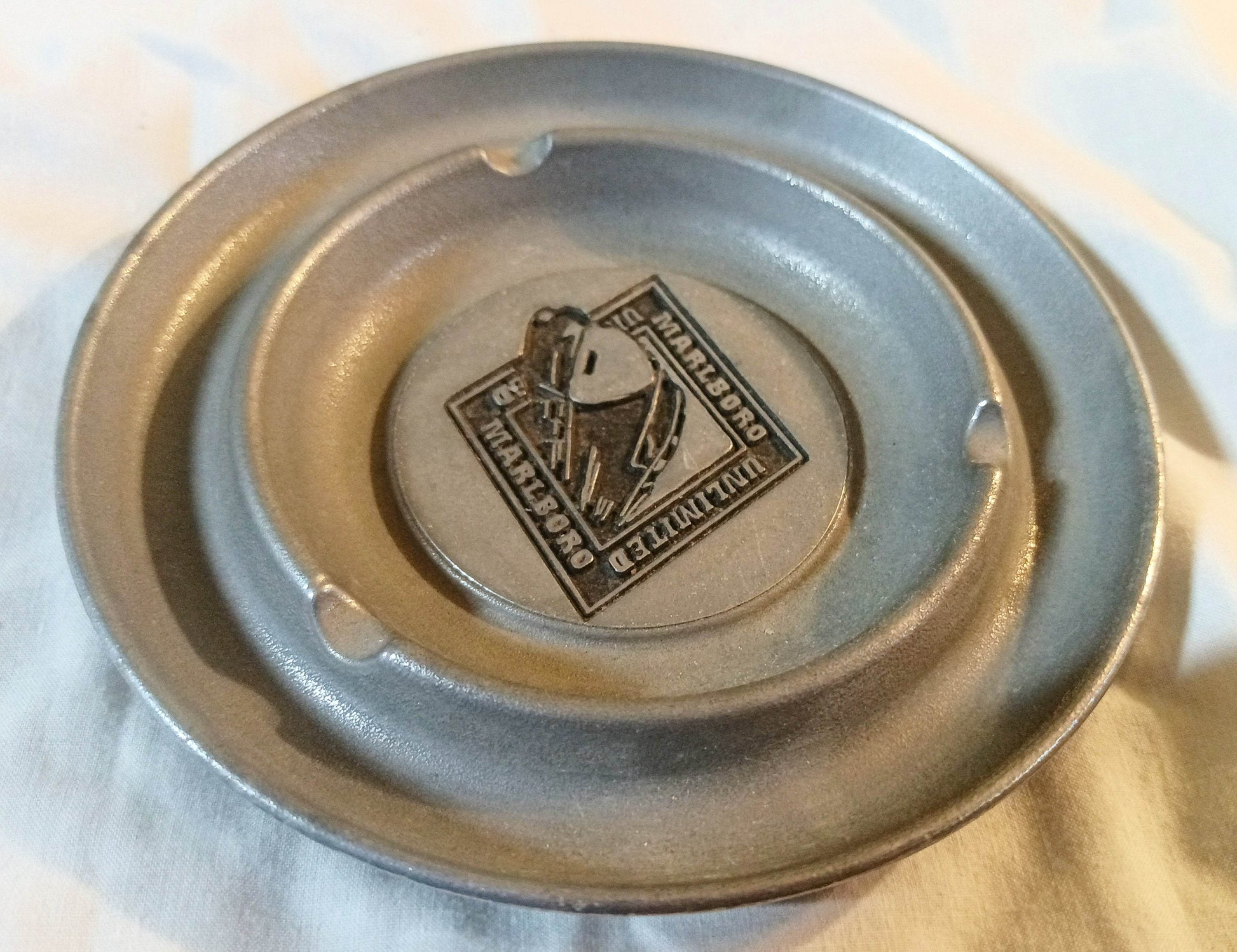 Marlboro Unlimited Locomotive Train Logo Pewter Ashtray 1990's - TulipStuff