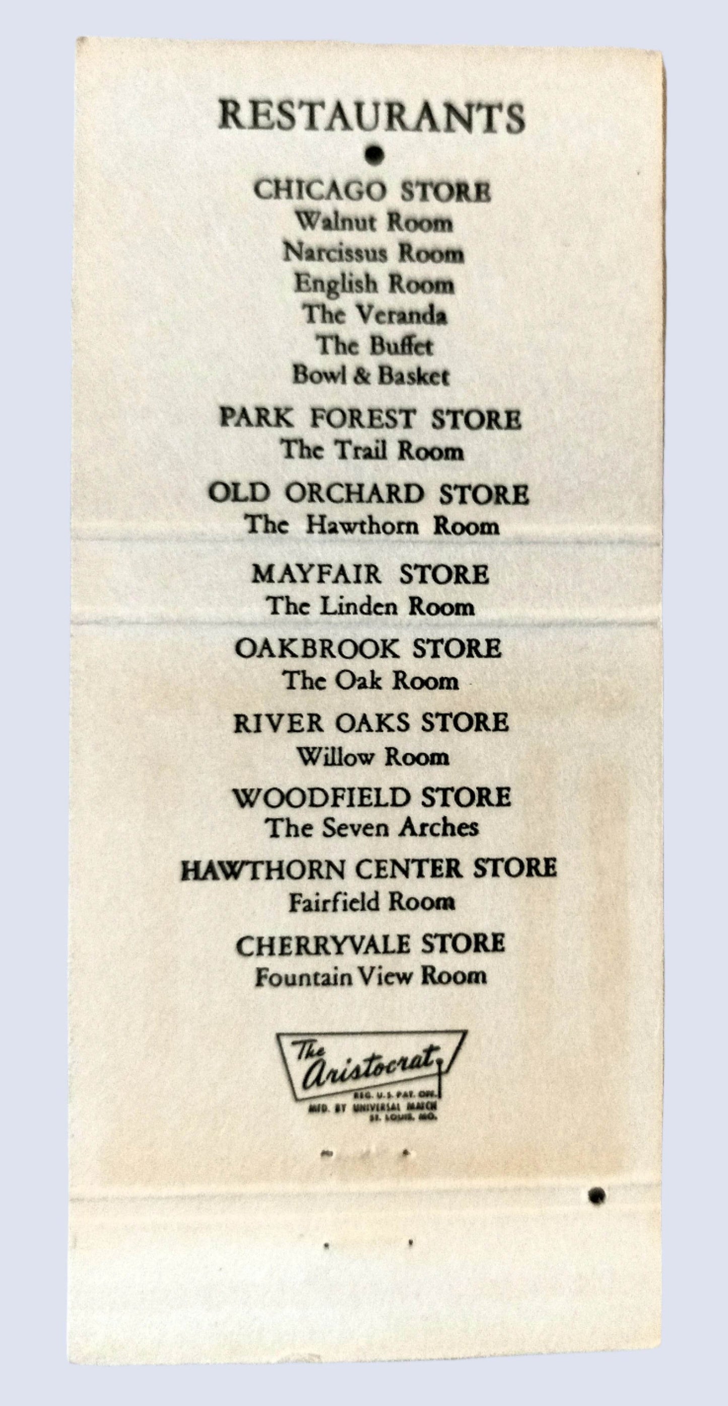 Marshall Field Department Stores Restaurants Matchbook Cover 1950's - TulipStuff