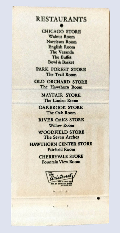 Marshall Field Department Stores Restaurants Matchbook Cover 1950's - TulipStuff