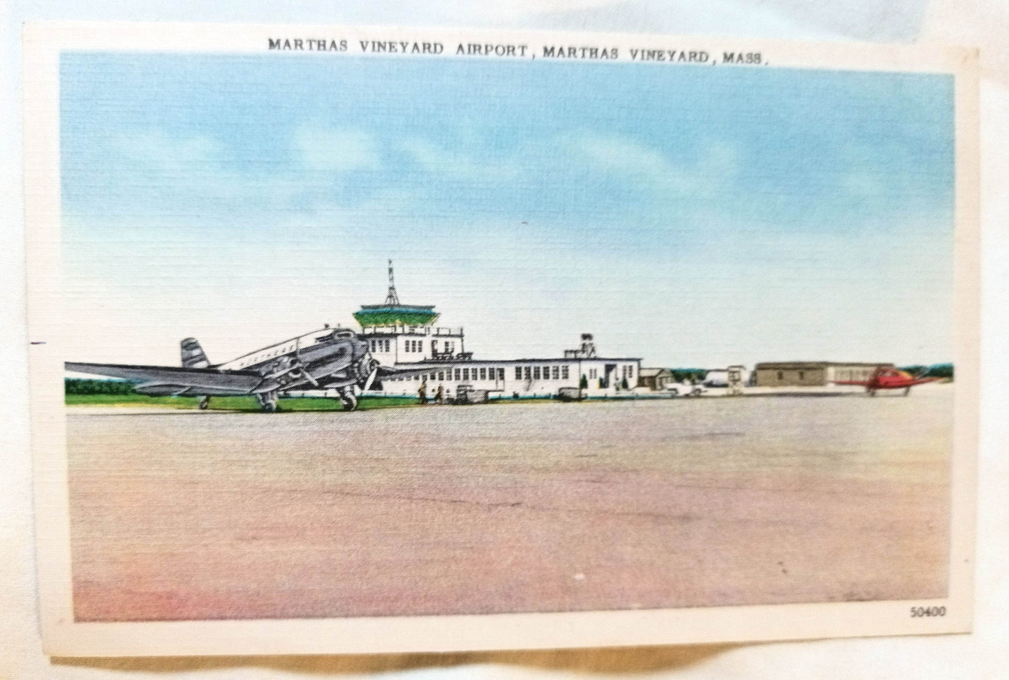 Martha's Vineyard Airport MA Northeast Airlines 1940s Linen Postcard - TulipStuff