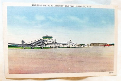 Martha's Vineyard Airport MA Northeast Airlines 1940s Linen Postcard - TulipStuff