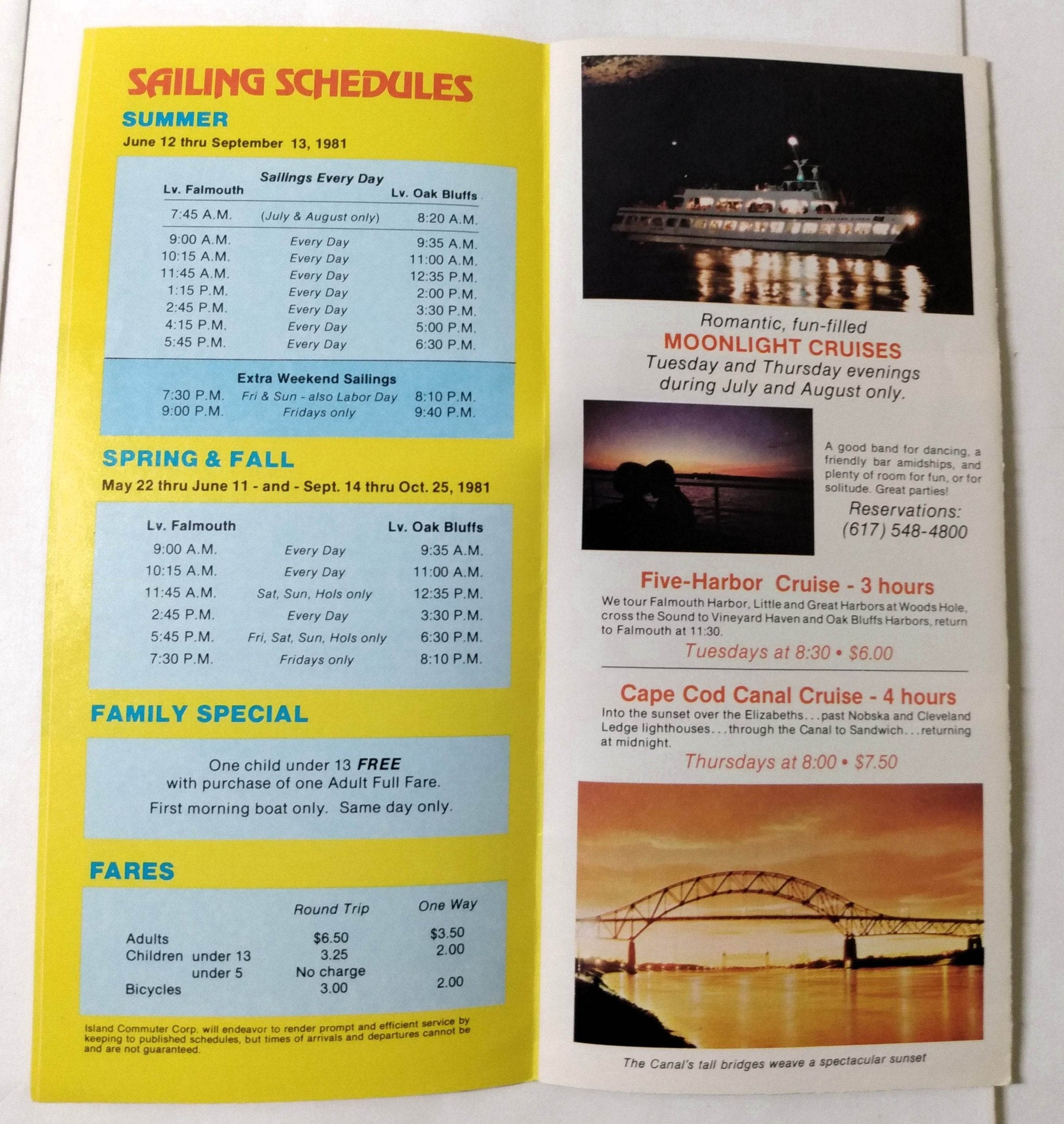 Martha's Vineyard Falmouth Island Queen 1981 Schedule Brochure - TulipStuff