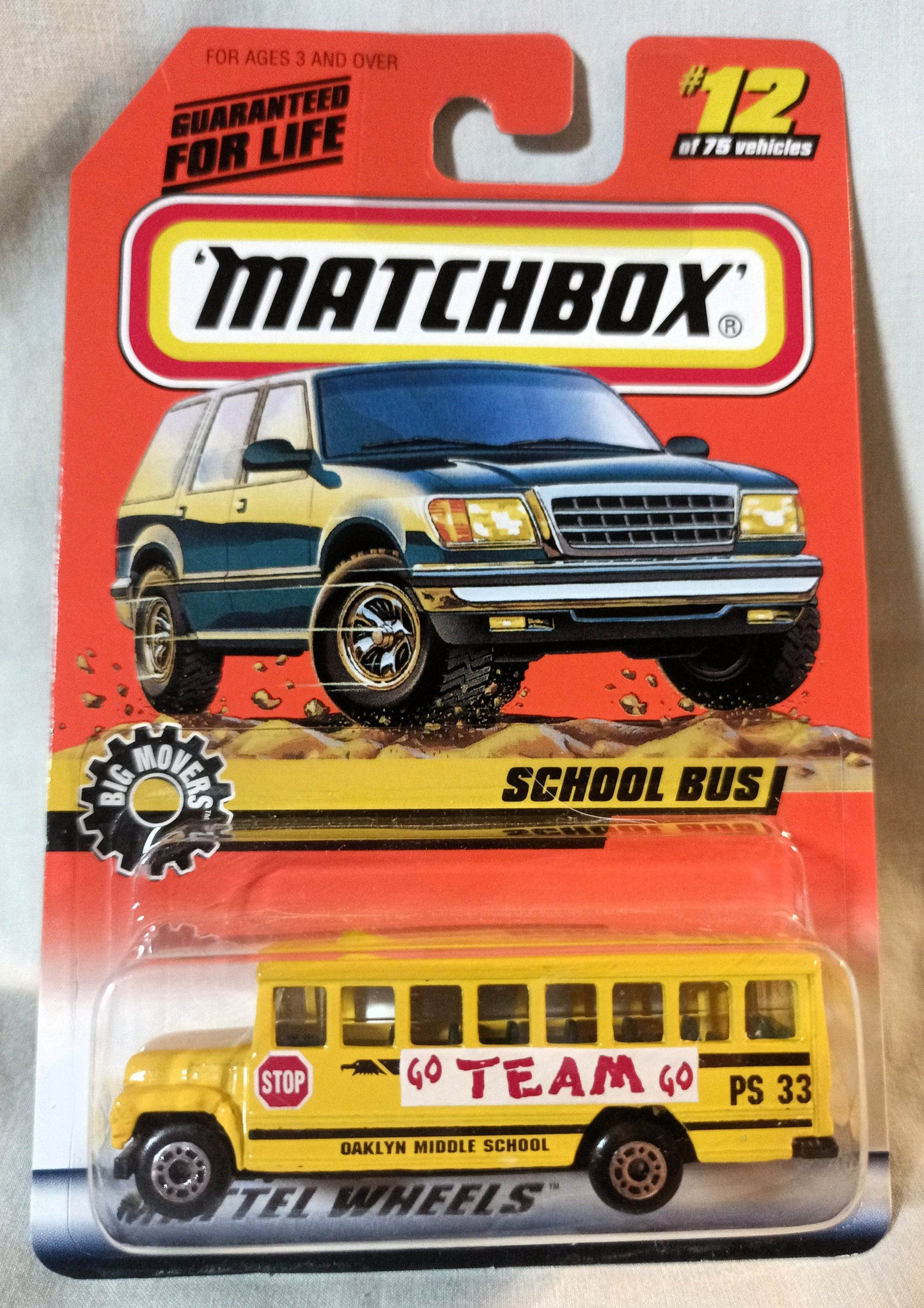 Matchbox #12 School Bus Oaklyn Middle PS33 Big Movers Series 1998 - TulipStuff